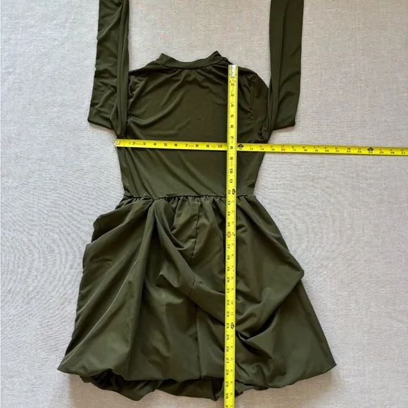 Olive green ruffle cyberpunk dress. - Picture 8 of 9
